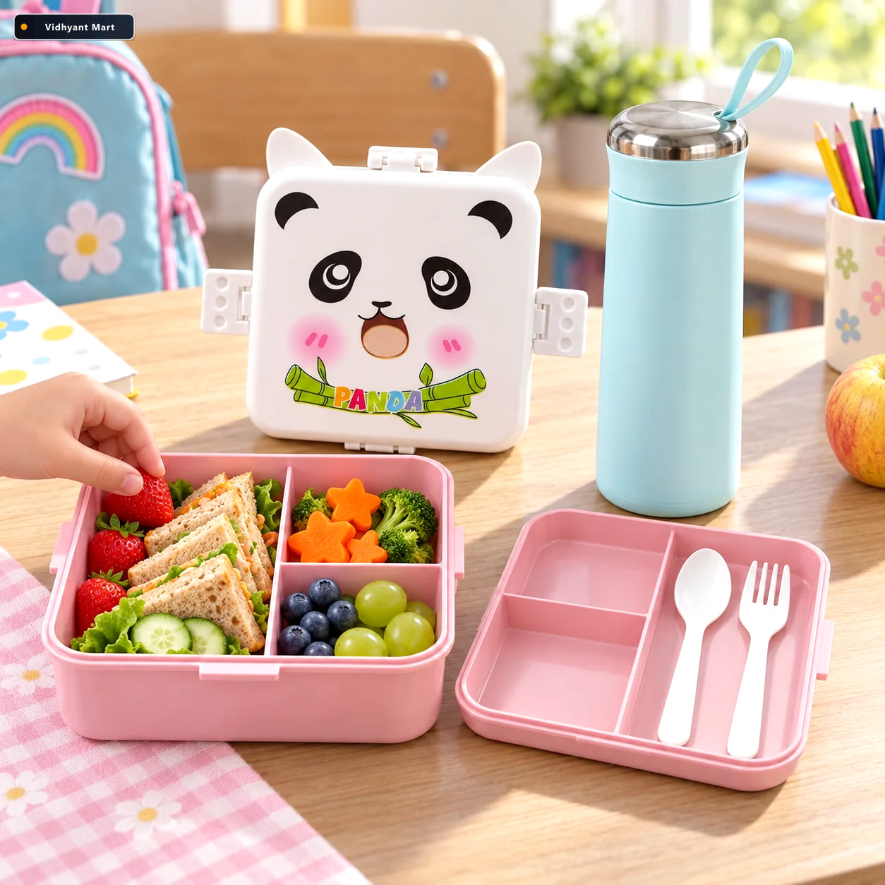 Vidhyant Mart Kids Lunch Hydration Combo Panda Lunch Box With Va 3