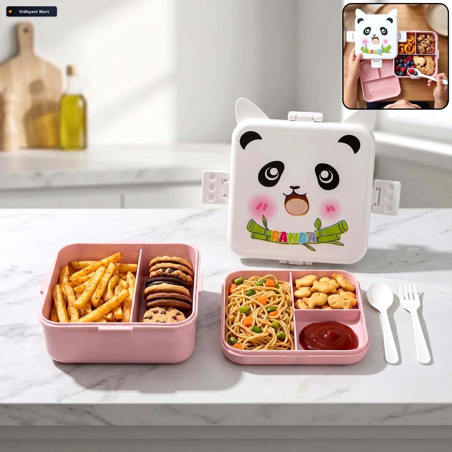 Vidhyant Mart Kids Lunch Hydration Combo Panda Lunch Box With Va 5
