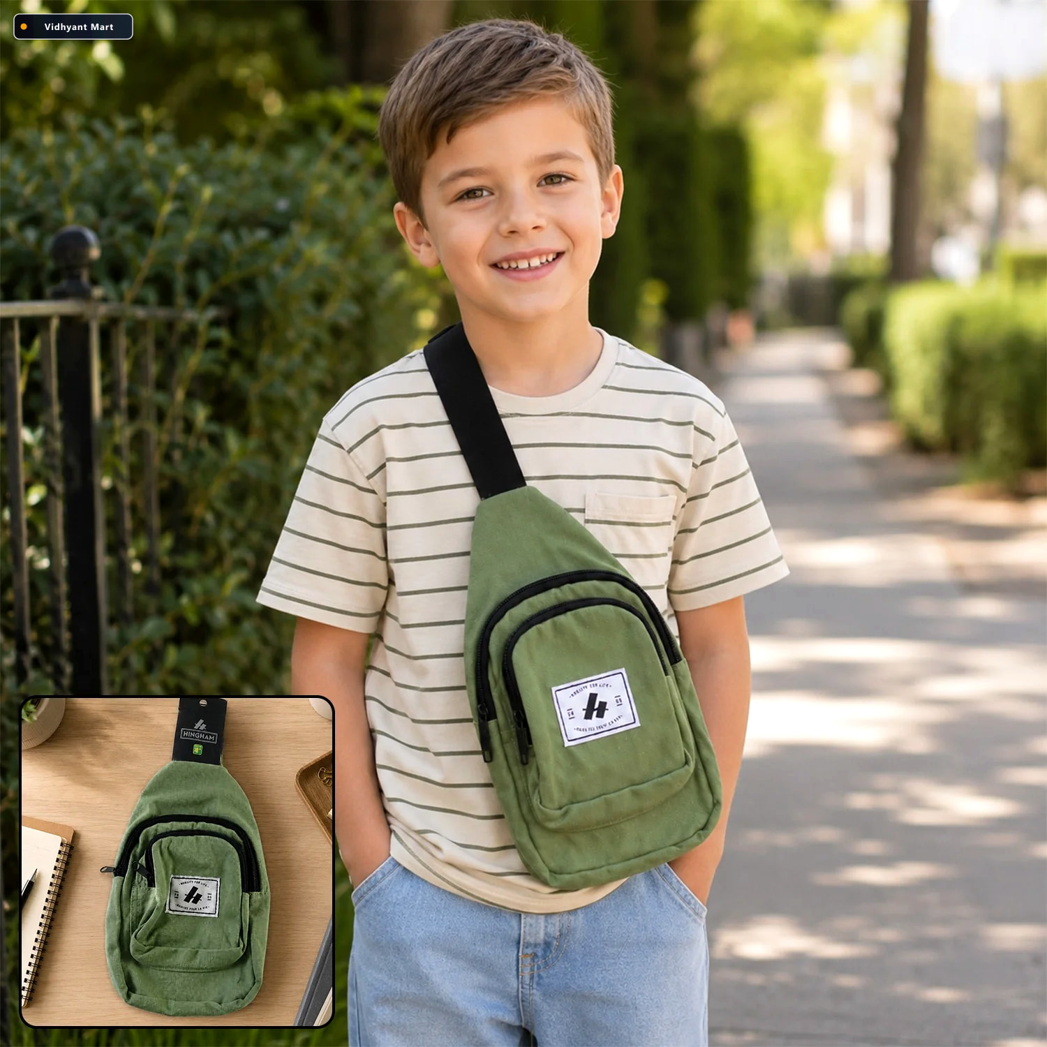 Vidhyant Mart Kids Multi Pocket Sling Crossbody Chest Bag Canvas 1