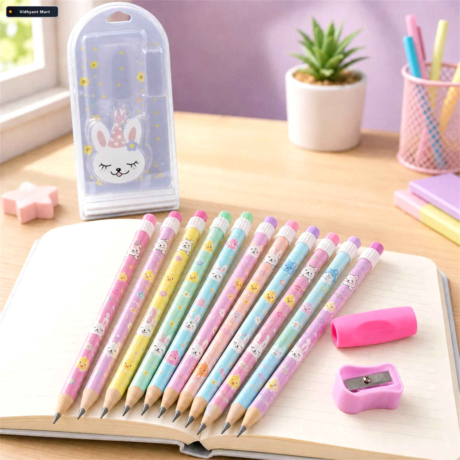 Vidhyant Mart Kids Pencil Set Cute Animal Design With Sharpener 1