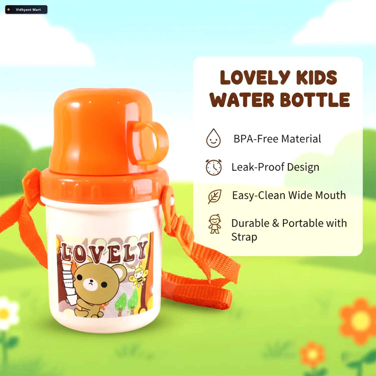 Vidhyant Mart Kids Plastic Cartoon Cup With Lid Strap Spill Resi 3