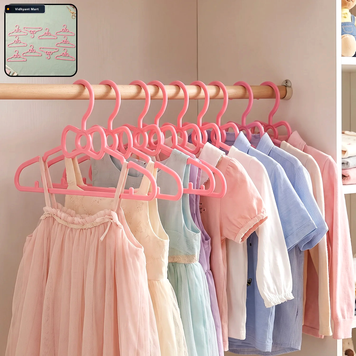 Vidhyant Mart Kids Plastic Clothes Hangers Set Cute Baby Wardrob 1
