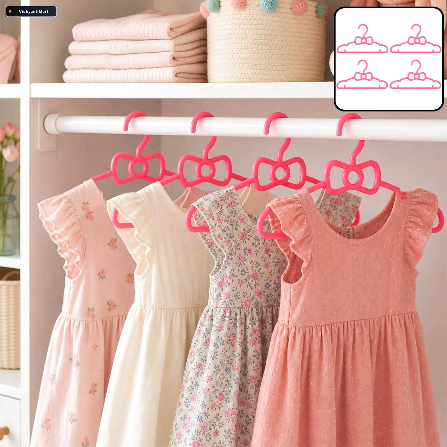 Vidhyant Mart Kids Plastic Clothes Hangers Set Of 4 Cute Bow Des 1