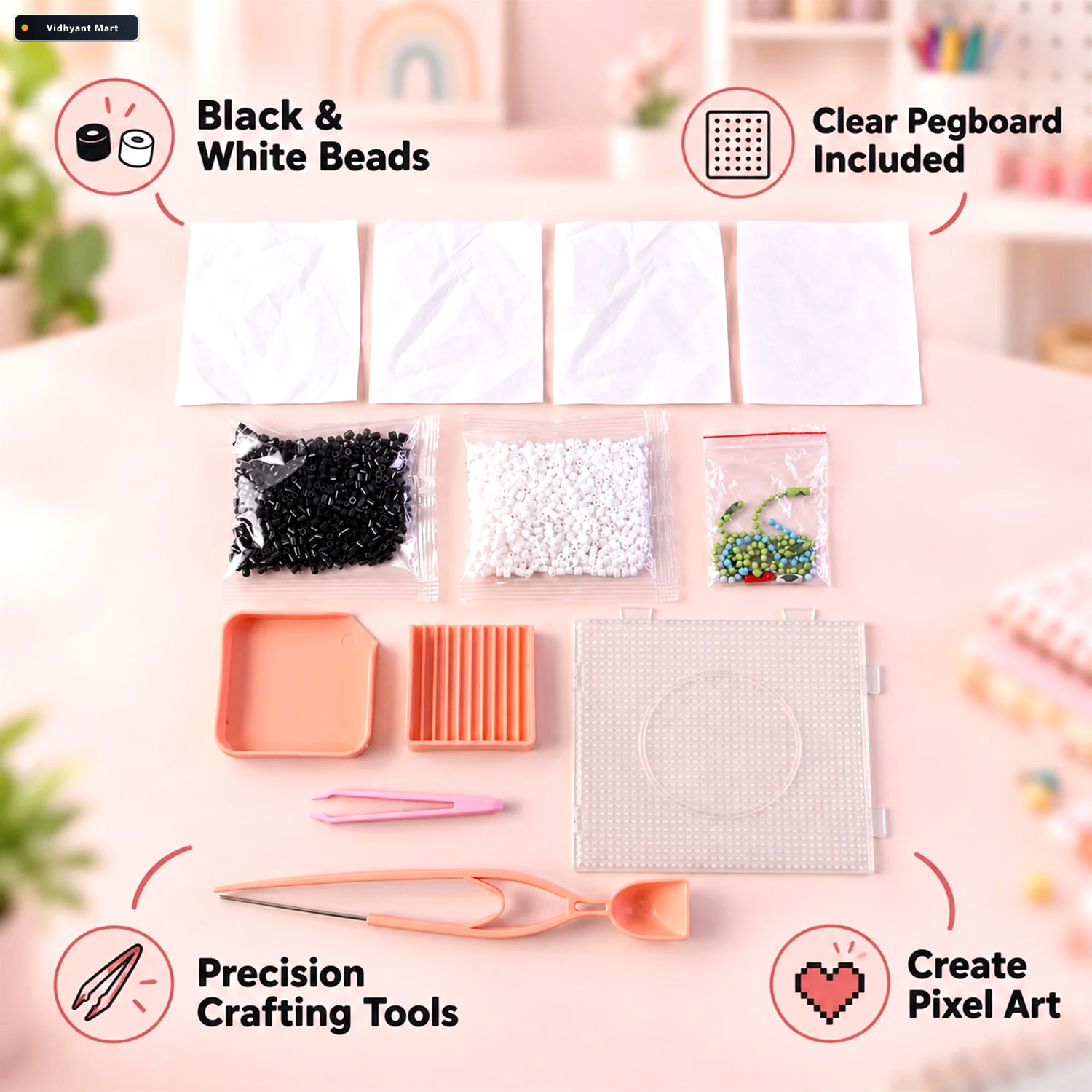 Vidhyant Mart Kids Plastic Fuse Beads Craft Kit For Making Colou 2