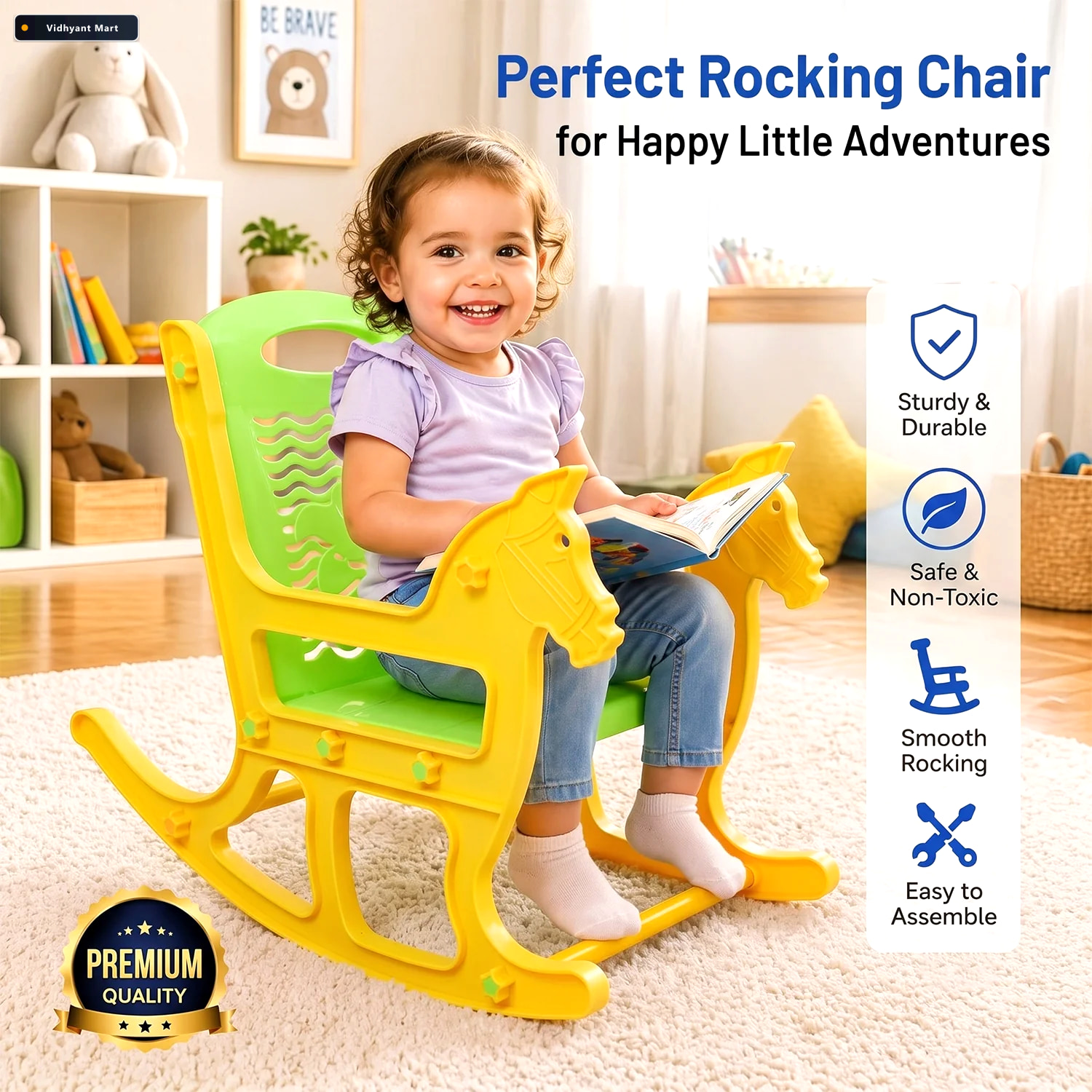 Vidhyant Mart Kids Plastic Horse Rocking Chair Baby Rocker Seat 2