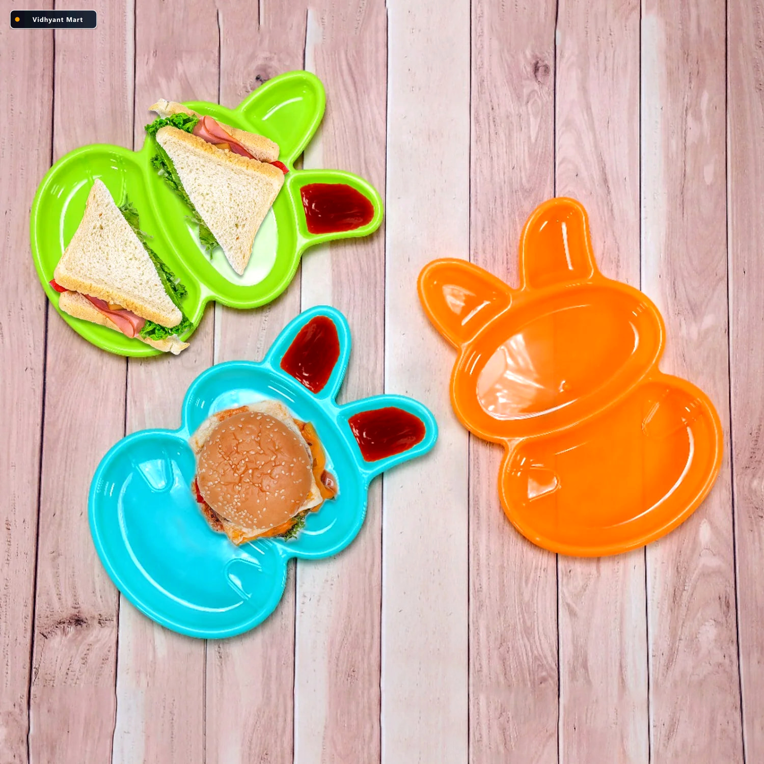 Vidhyant Mart Kids Rabbit Dish Set Unbreakable Multicolor 6 Piec 1