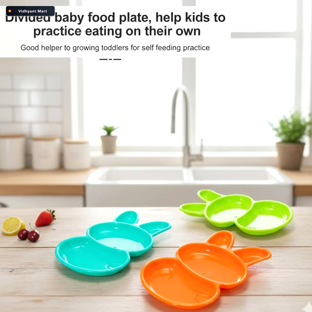 Vidhyant Mart Kids Rabbit Dish Set Unbreakable Multicolor 6 Piec 3