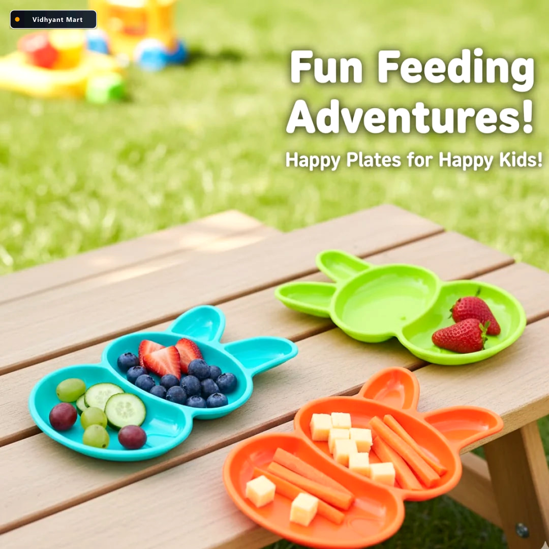 Vidhyant Mart Kids Rabbit Dish Set Unbreakable Multicolor 6 Piec 4