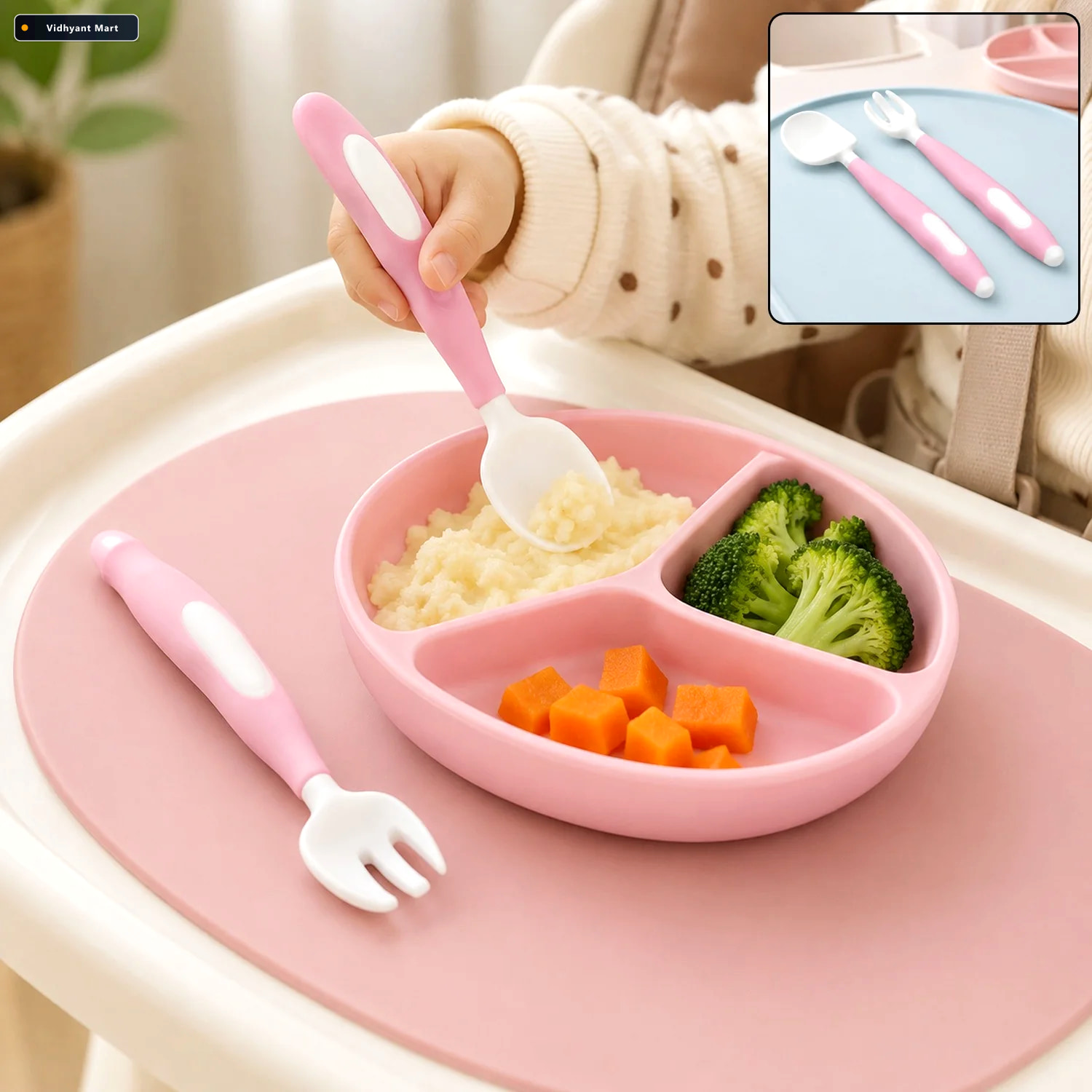 Vidhyant Mart Kids Self Feeding Utensils Bendable Spoon Fork Set 1