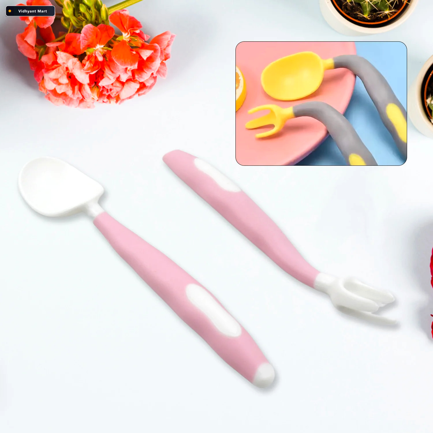 Vidhyant Mart Kids Self Feeding Utensils Bendable Spoon Fork Set 2
