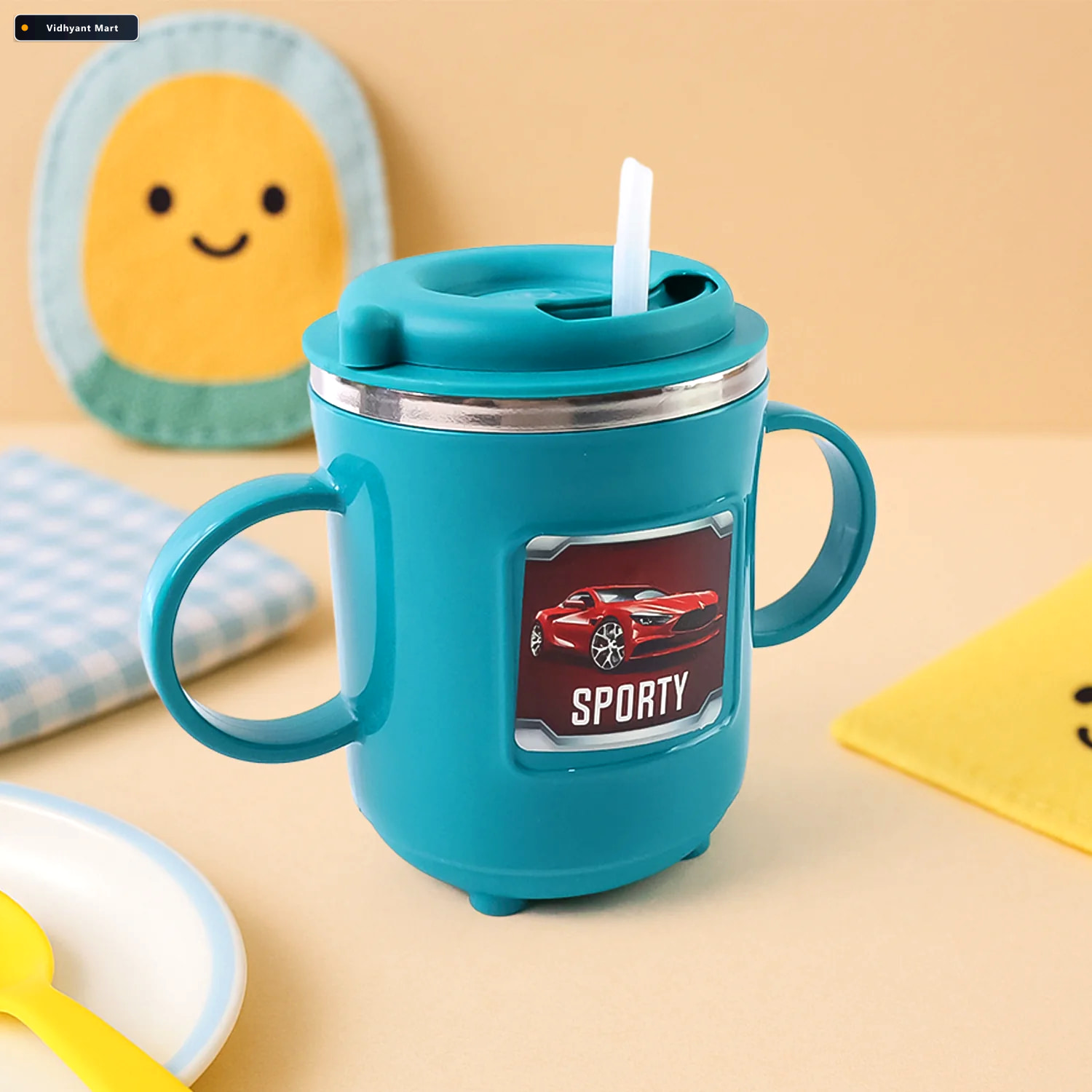 Vidhyant Mart Kids Sporty Sipper Mug Spill Proof With Straw Dual 1