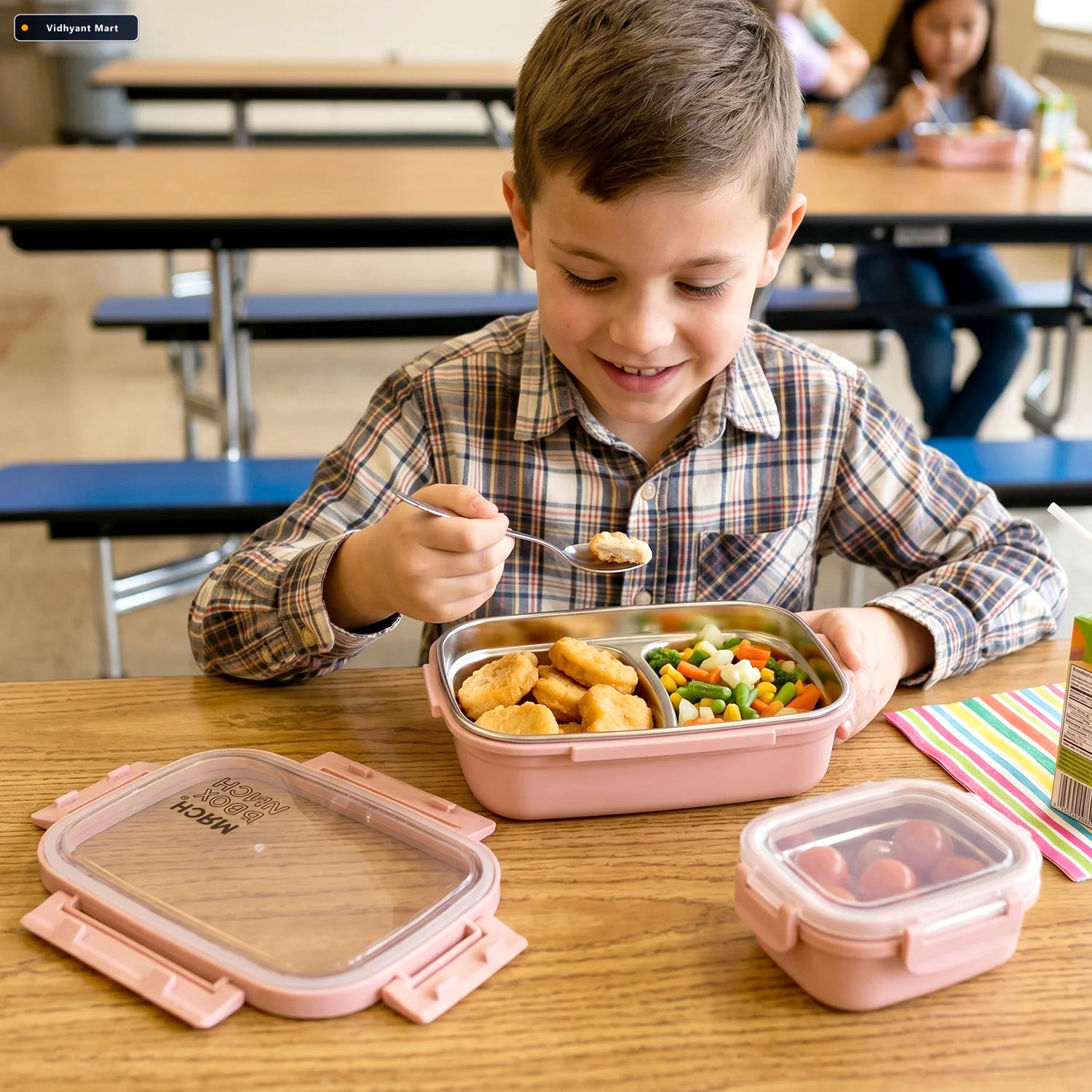 Vidhyant Mart Kids Stainless Steel Lunch Box Set Leak Proof Dura 4
