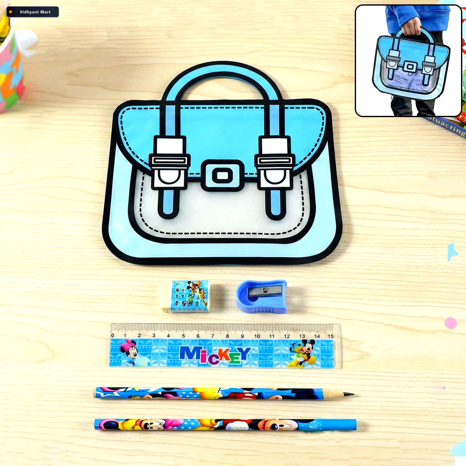 Vidhyant Mart Kids Stationery Kit 5 In 1 Cartoon Style Carry Bag 1
