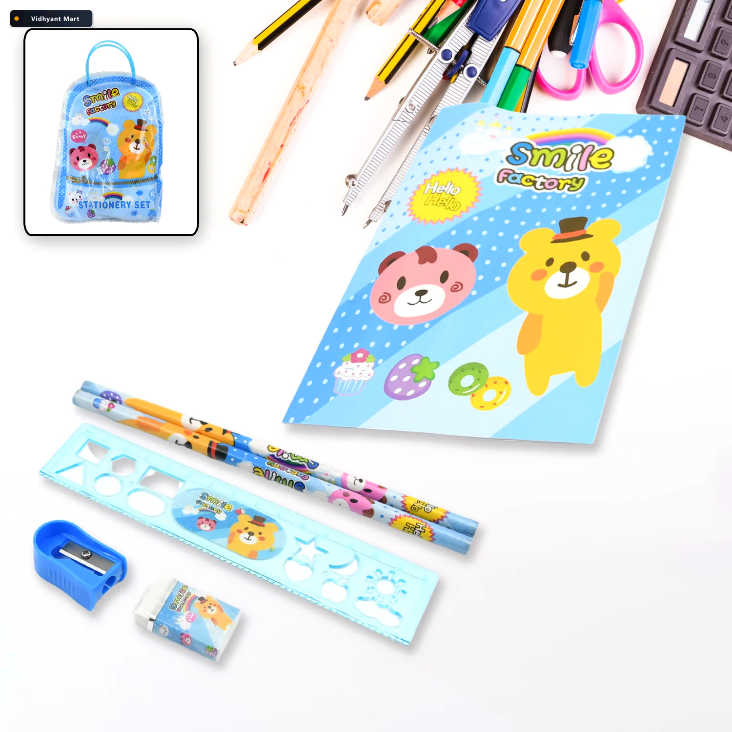 Vidhyant Mart Kids Stationery Kit 6 Piece Cartoon Set For School 2