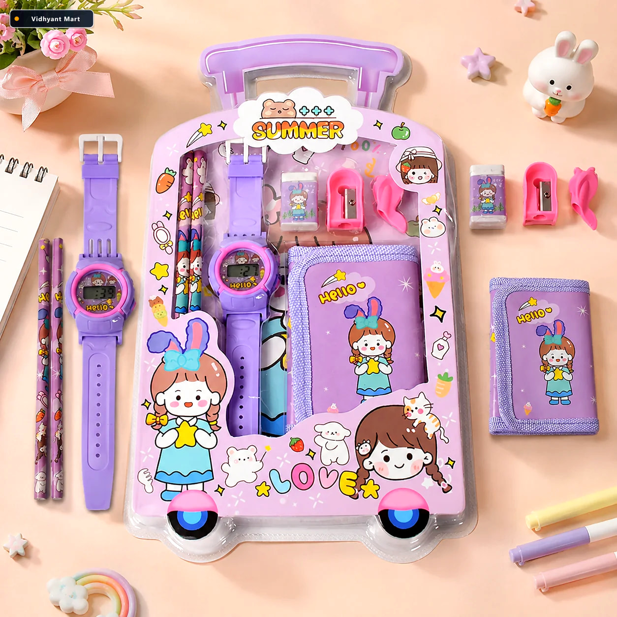 Vidhyant Mart Kids Stationery Set 7 In 1 School Kit For Girls Bo 1
