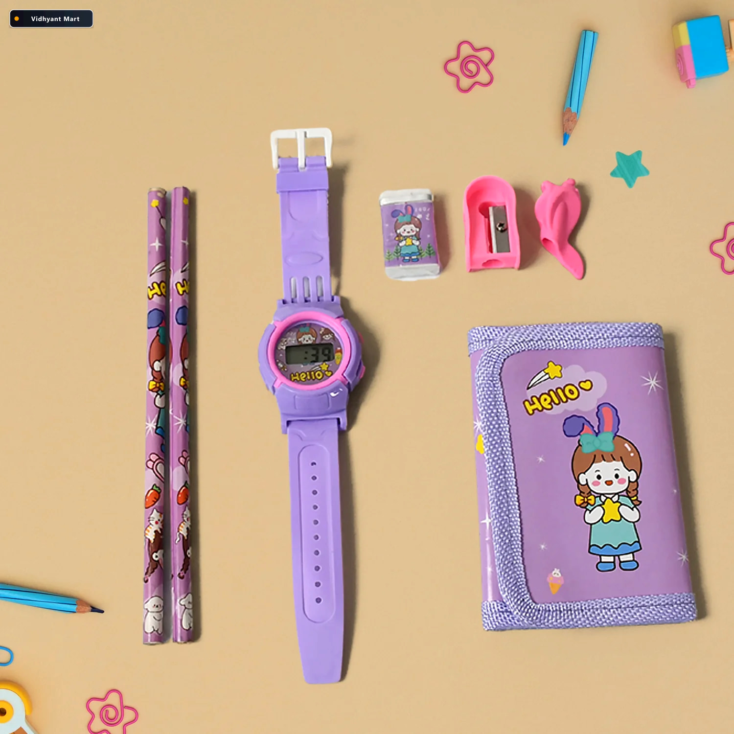 Vidhyant Mart Kids Stationery Set 7 In 1 School Kit For Girls Bo 3