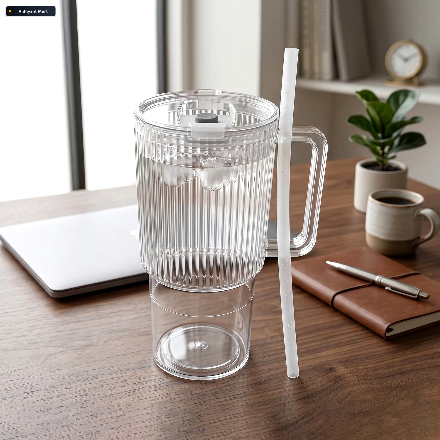 Vidhyant Mart Kids Tumbler 900ml With Handle Lid And Straw Ribbe 2