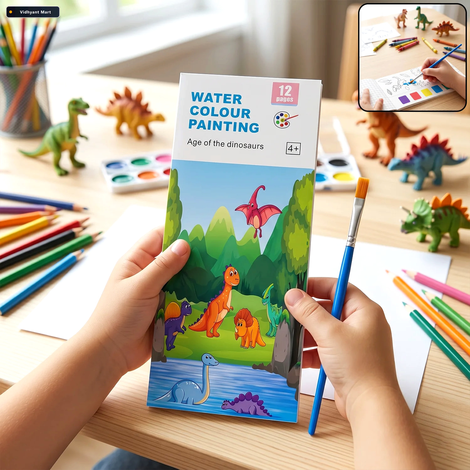 Vidhyant Mart Kids Watercolour Painting Book Dinosaur Theme Brus 1