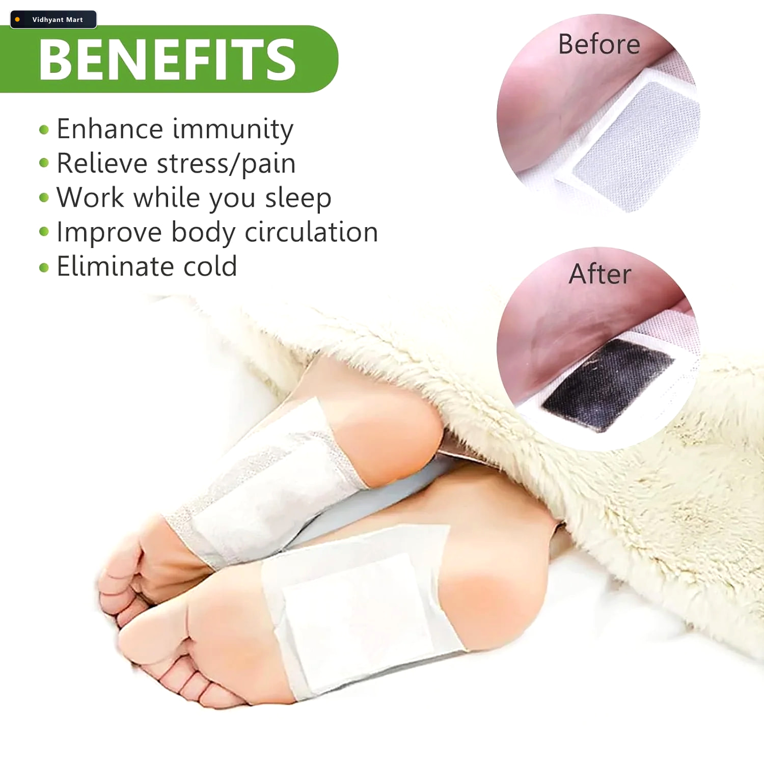 Vidhyant Mart Kinoki Ginger Salt Detox Foot Pads 10 White Cleans 4