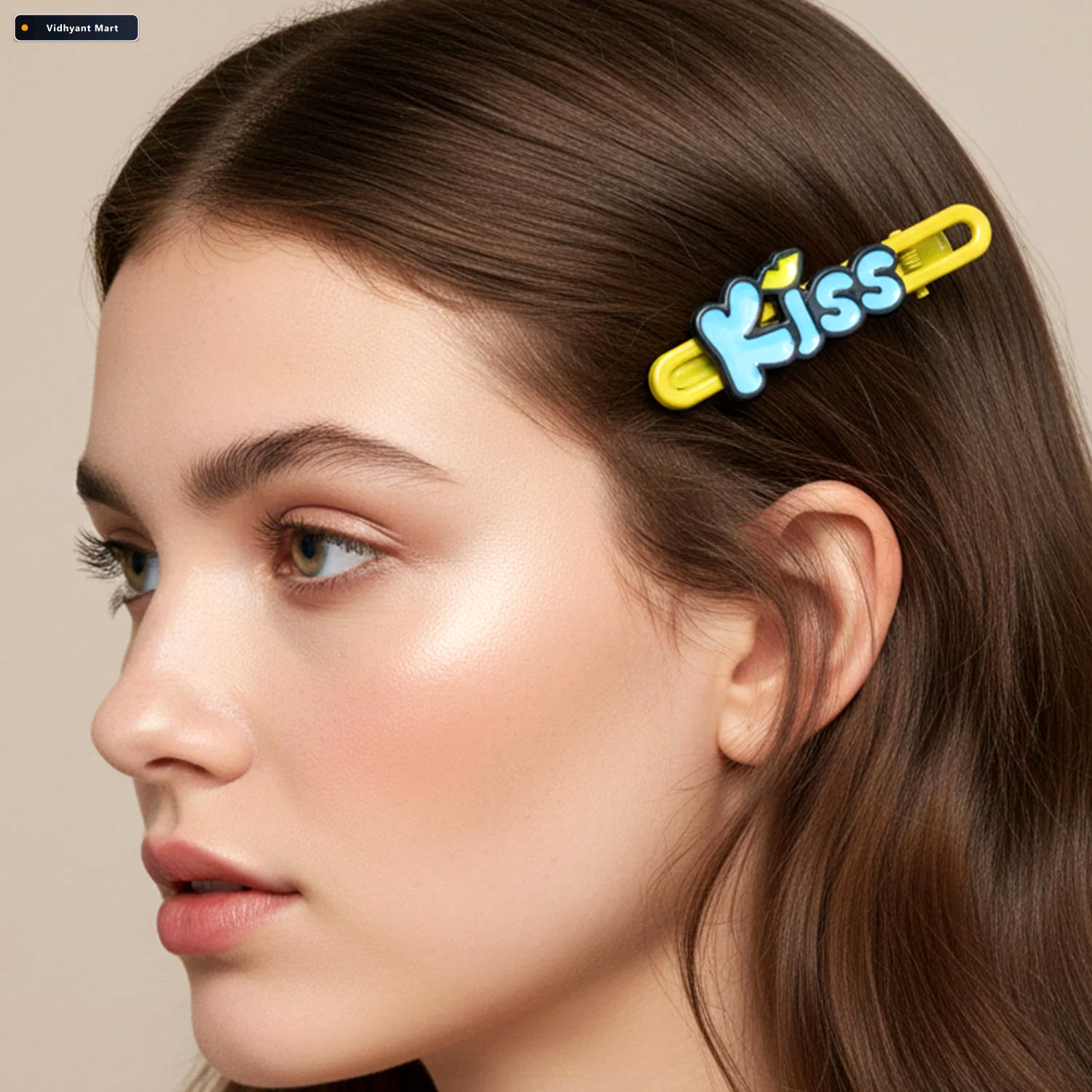 Vidhyant Mart Kiss Text Hair Clip Set Cute Playful 2 Piece Snap 2