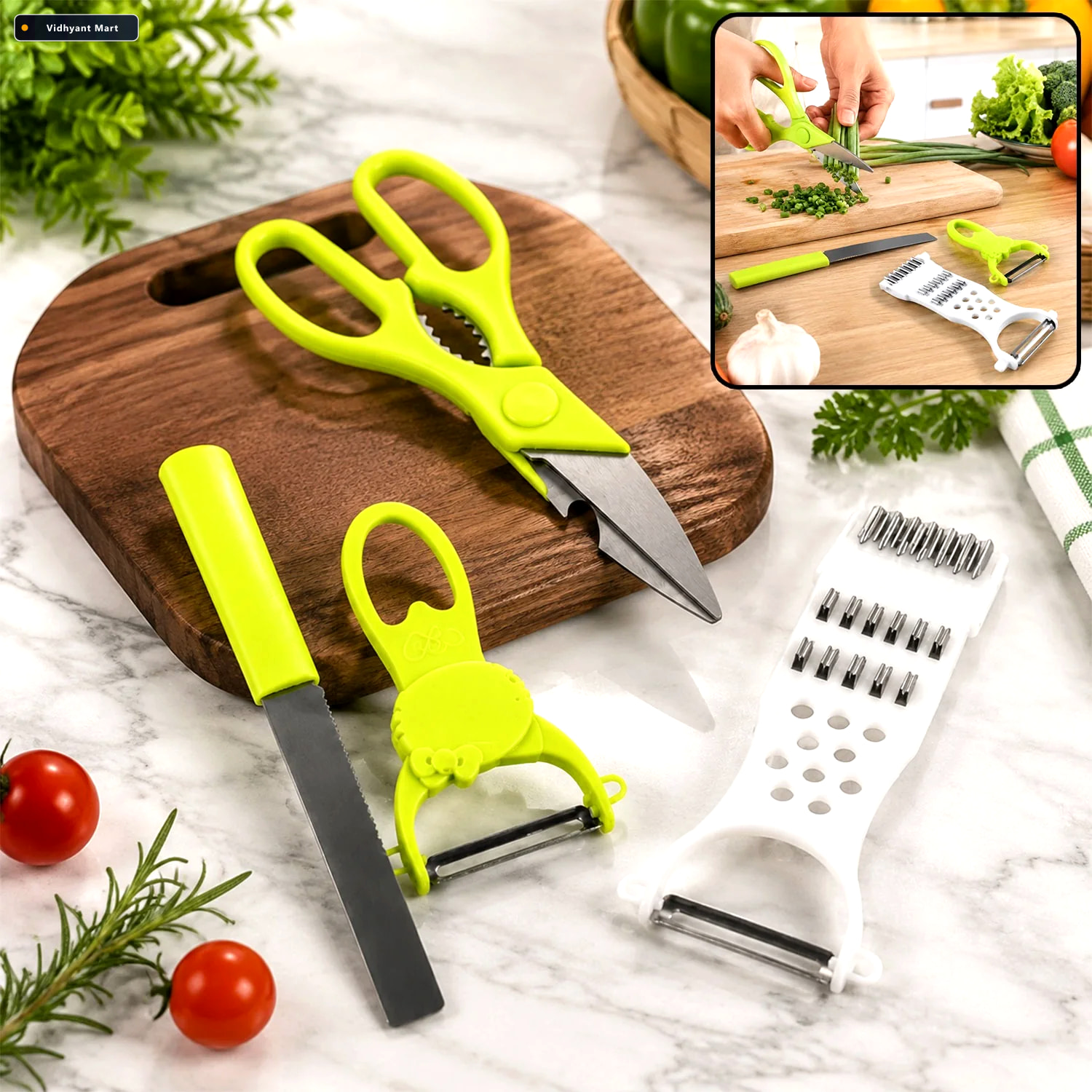 Vidhyant Mart Kitchen Cutting Set 4 Piece Stainless Steel Multi 1