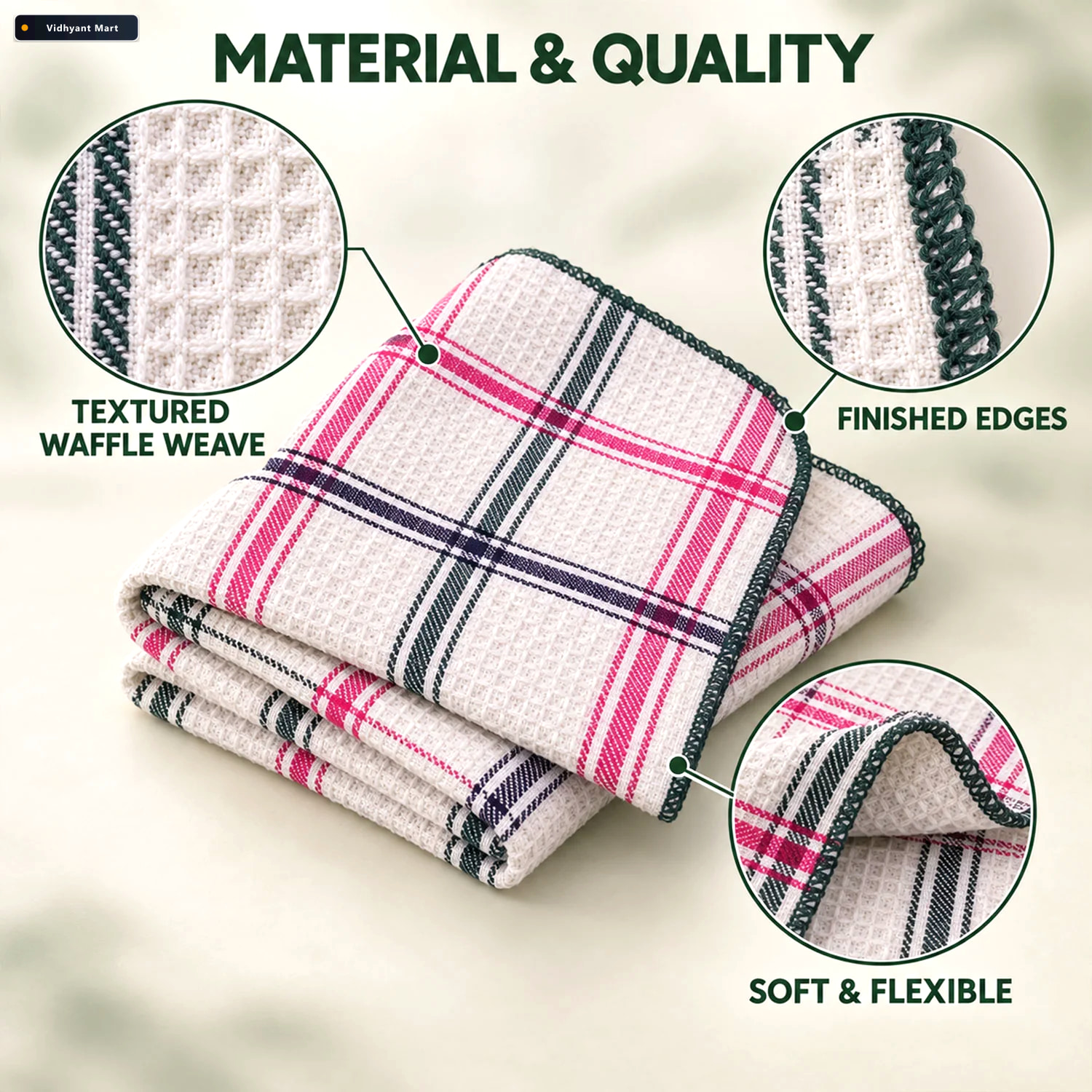 Vidhyant Mart Kitchen Dish Wiping Cloth Set Waffle Weave Absorbe 2