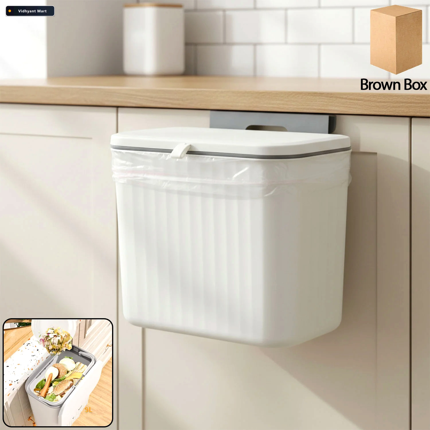 Vidhyant Mart Kitchen Dustbin Space Saving Wall Mounted Plastic 1