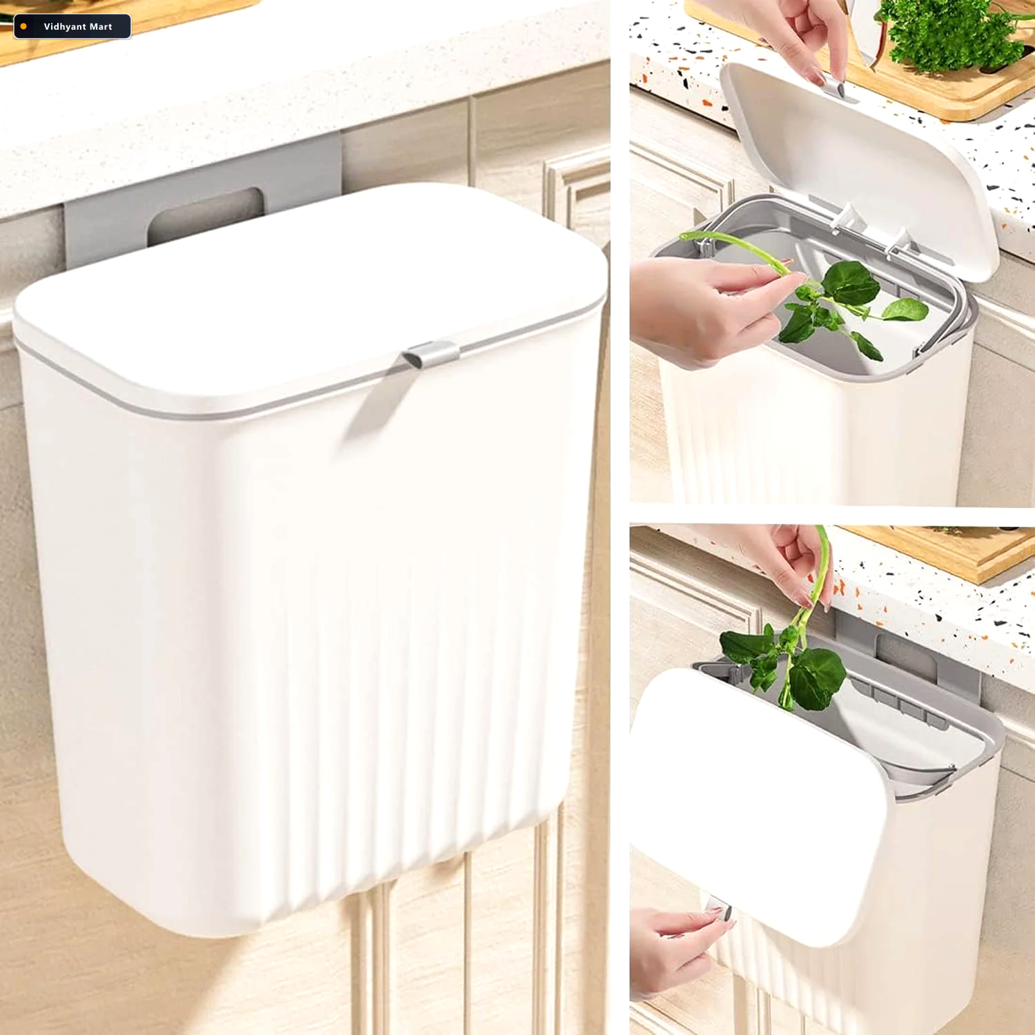 Vidhyant Mart Kitchen Dustbin Space Saving Wall Mounted Plastic 3