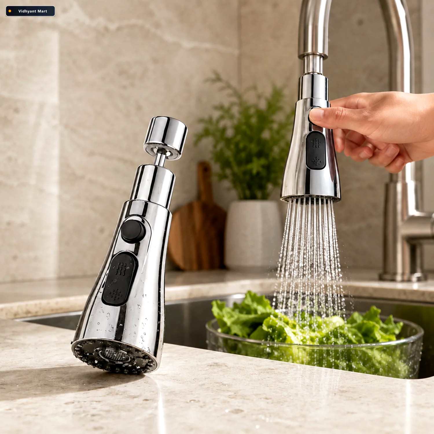 Vidhyant Mart Kitchen Faucet Sprayer 3 Function Pull Down Deodap 1