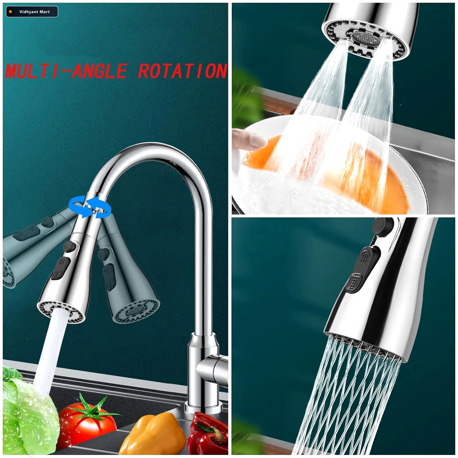 Vidhyant Mart Kitchen Faucet Sprayer 3 Function Pull Down Deodap 2