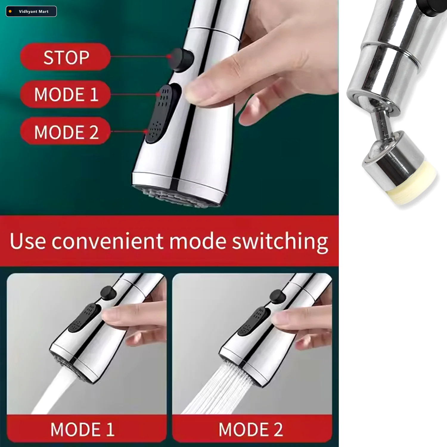 Vidhyant Mart Kitchen Faucet Sprayer 3 Function Pull Down Deodap 3