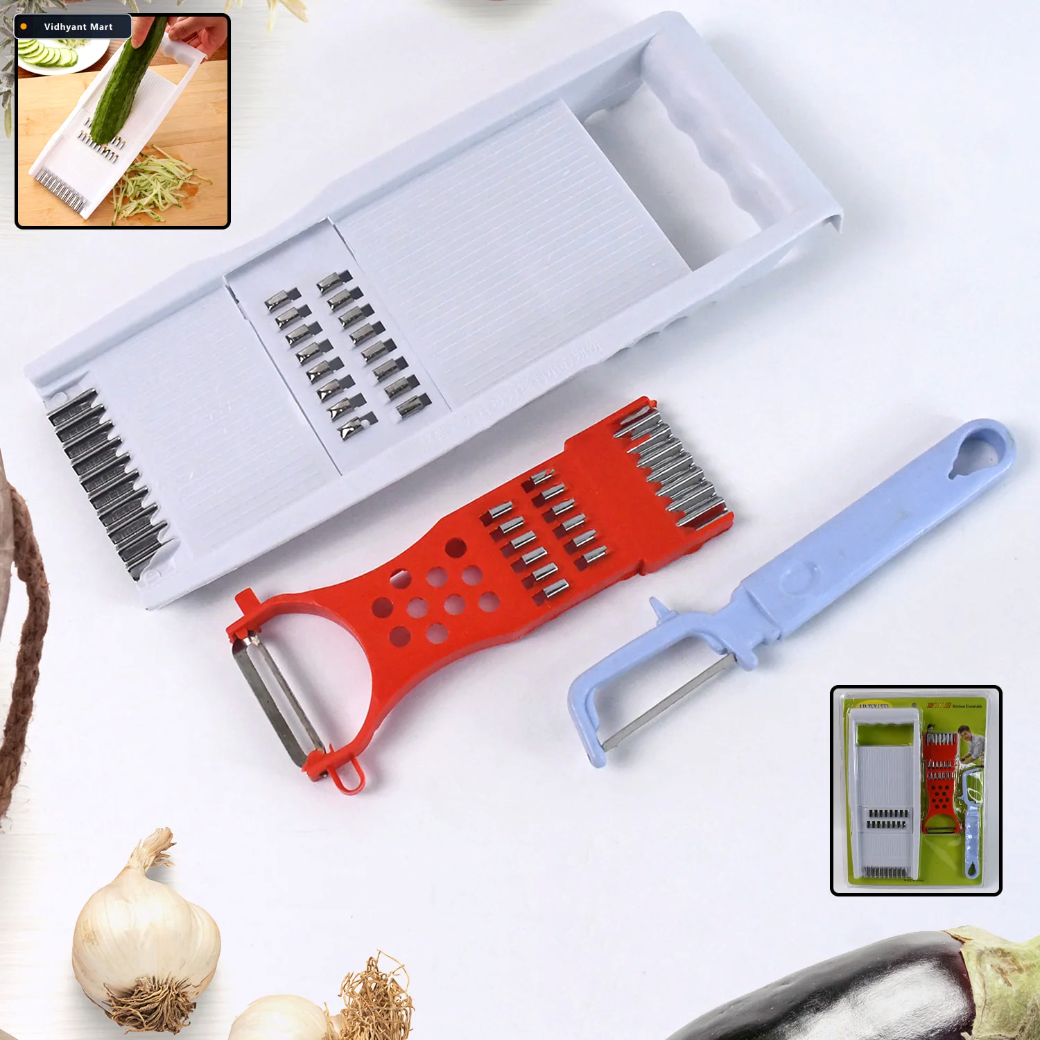 Vidhyant Mart Kitchen Grater Set 3 Piece Grater Slicer Peeler Ki 2