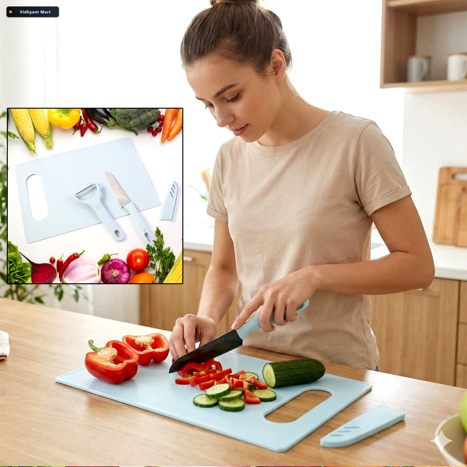 Vidhyant Mart Kitchen Knife Set 3 In 1 Knife Chopping Board Peel 1