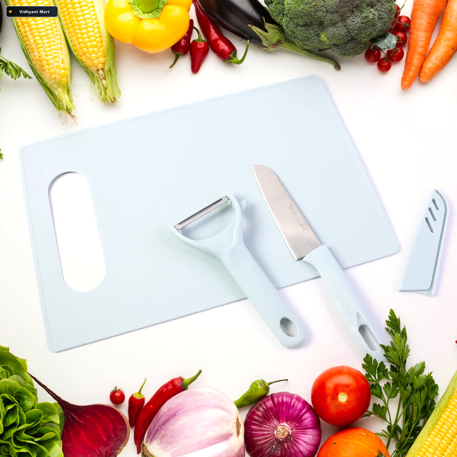 Vidhyant Mart Kitchen Knife Set 3 In 1 Knife Chopping Board Peel 2