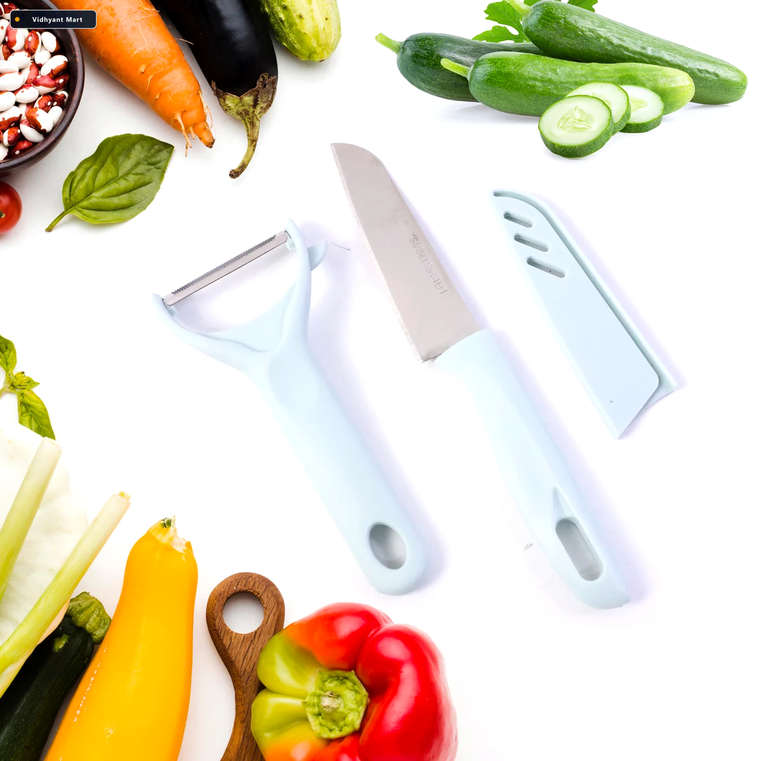 Vidhyant Mart Kitchen Knife Set 3 In 1 Knife Chopping Board Peel 3