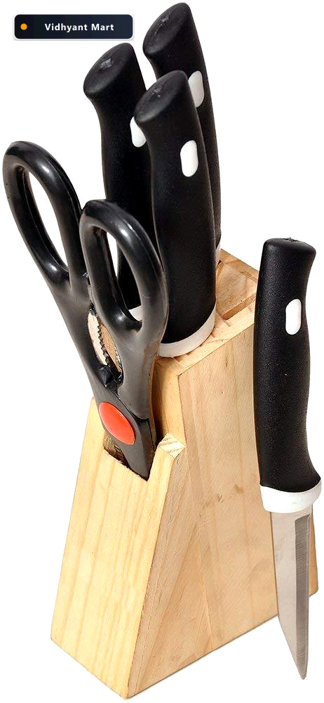 Vidhyant Mart Kitchen Knife Set 5 Piece Black Set With Wooden Bl 4