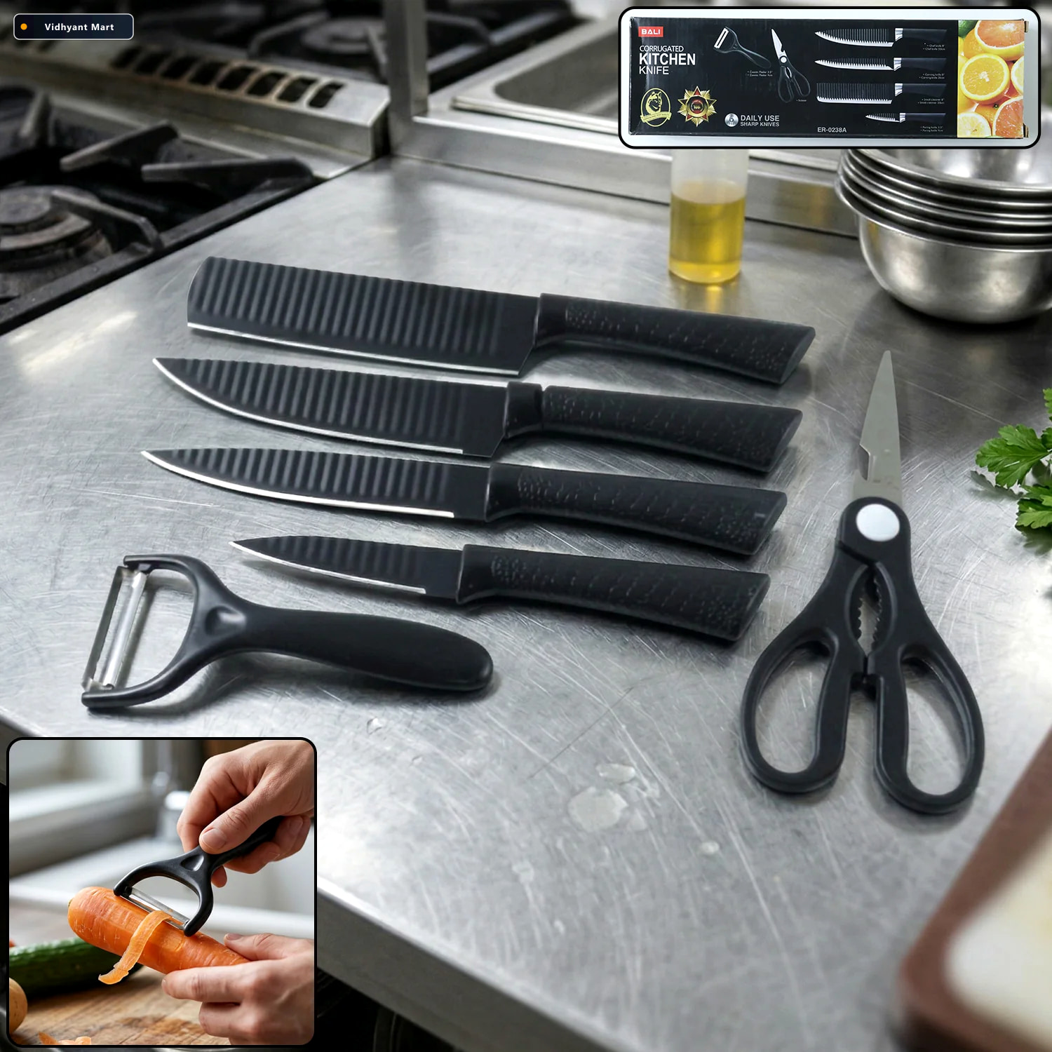Vidhyant Mart Kitchen Knife Set Complete 6 In 1 Multipurpose Too 1