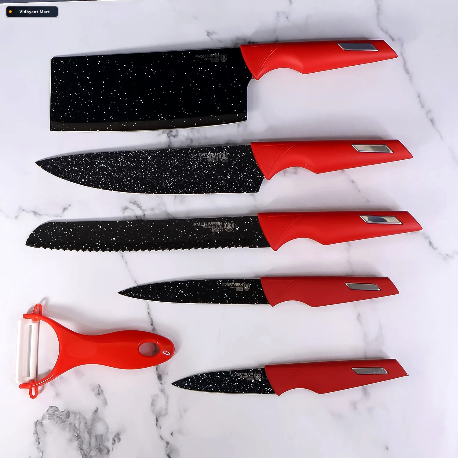 Vidhyant Mart Kitchen Knife Set Marble Coated Blades Ergonomic R 2