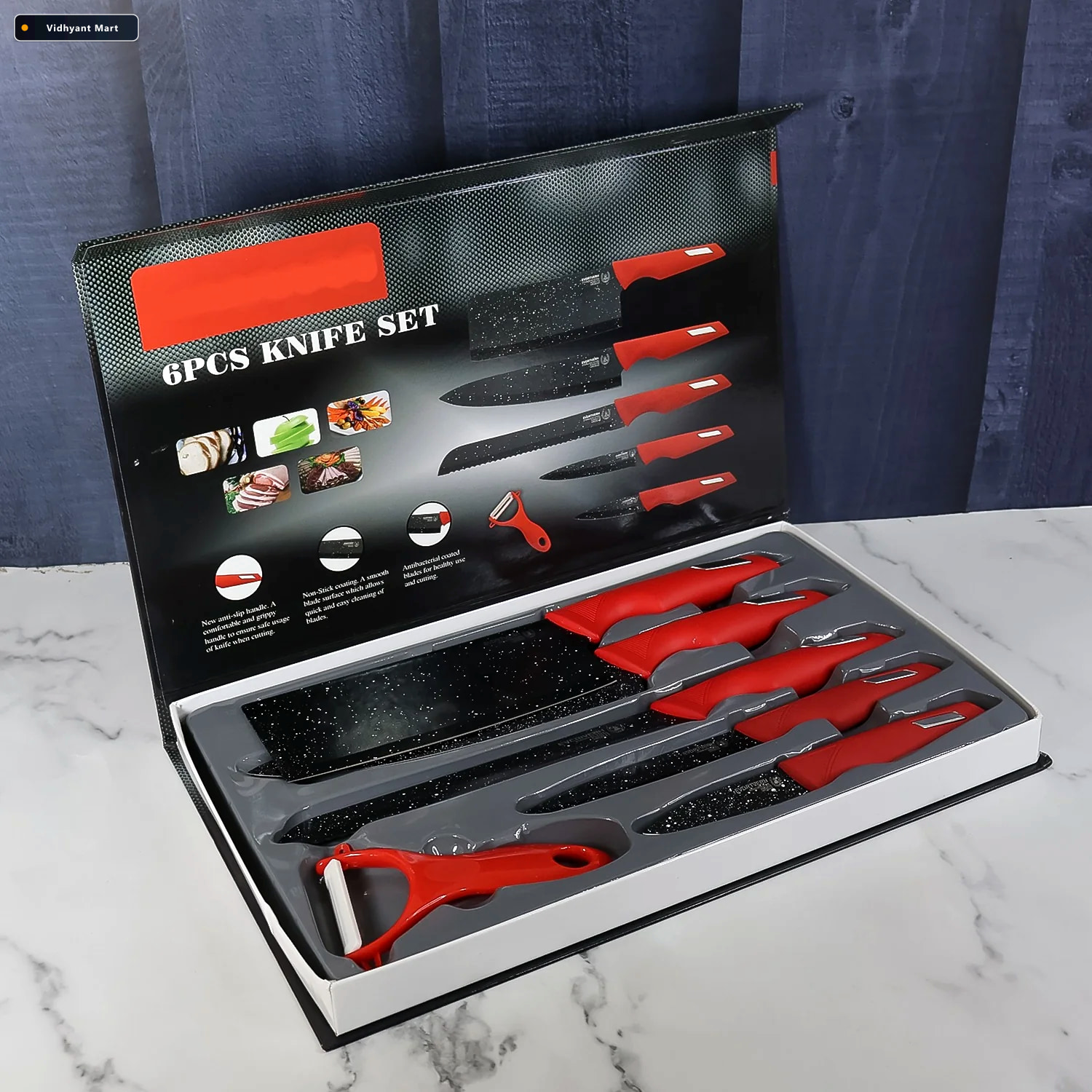 Vidhyant Mart Kitchen Knife Set Marble Coated Blades Ergonomic R 3