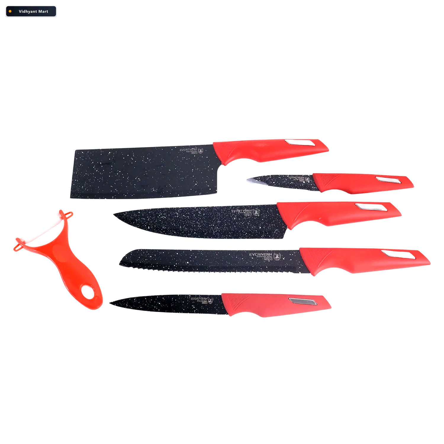 Vidhyant Mart Kitchen Knife Set Marble Coated Blades Ergonomic R 4