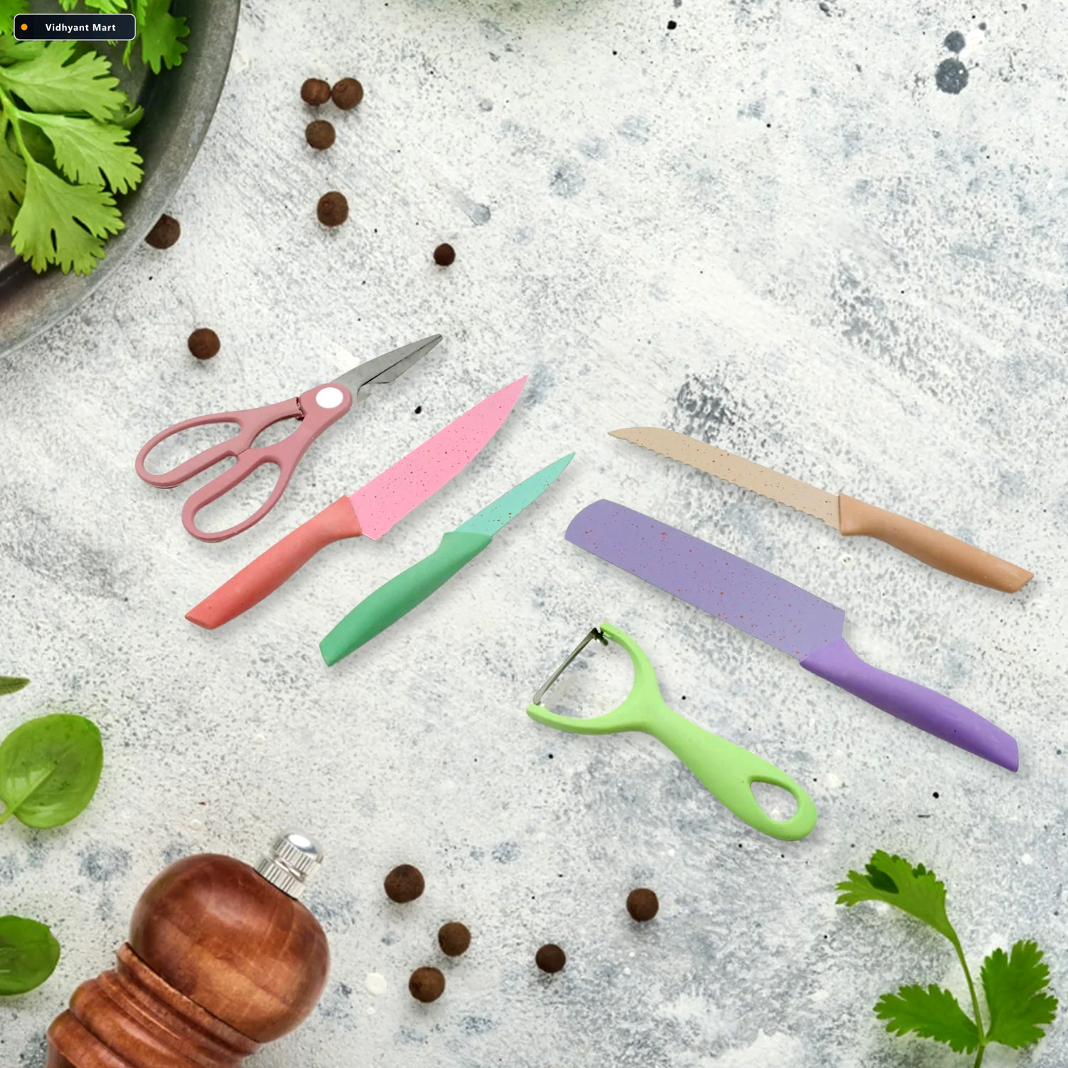 Vidhyant Mart Kitchen Knife Set Professional 6 Pc Steel With Sto 4