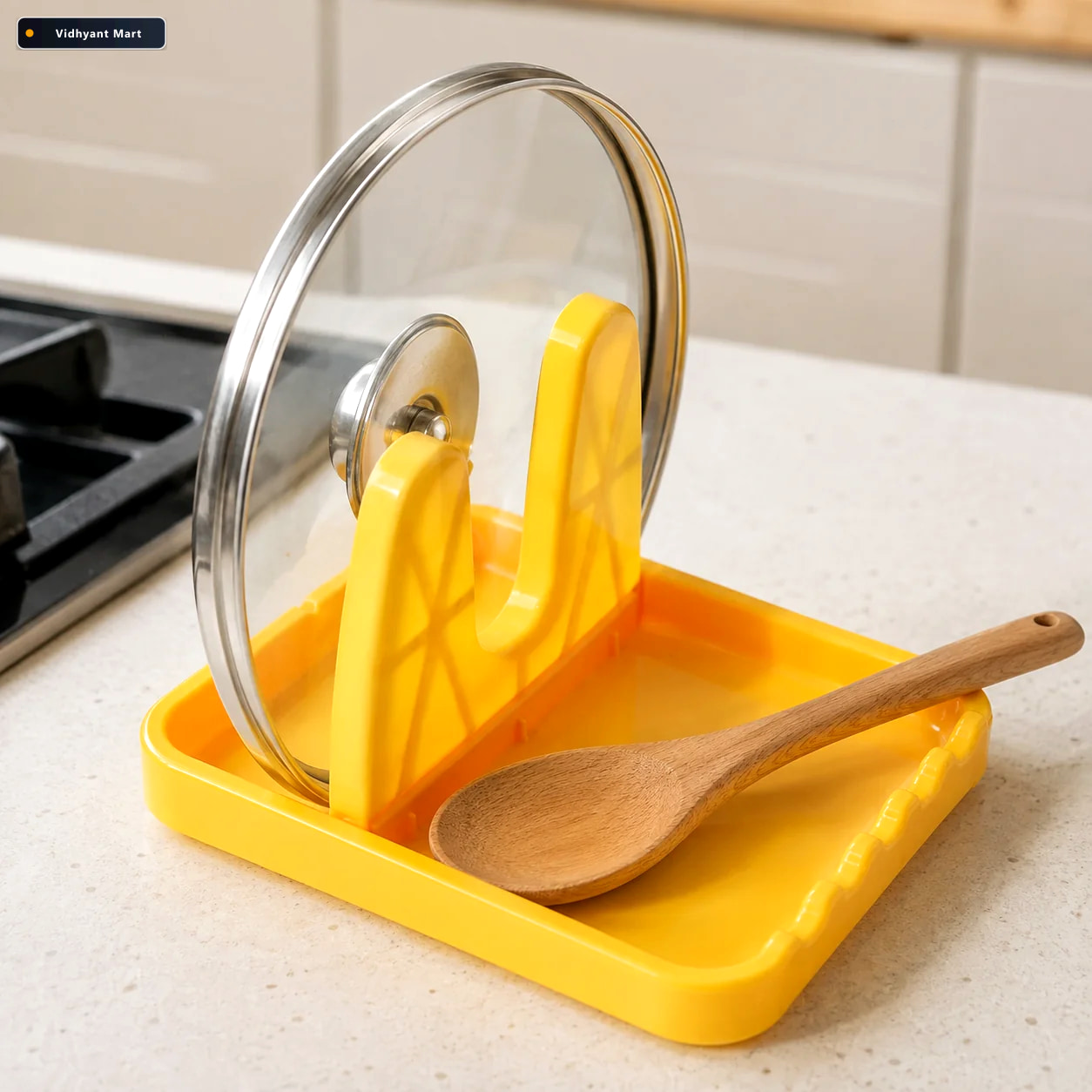 Vidhyant Mart Kitchen Lid Spoon Holder Stand Compact Heat Resist 1