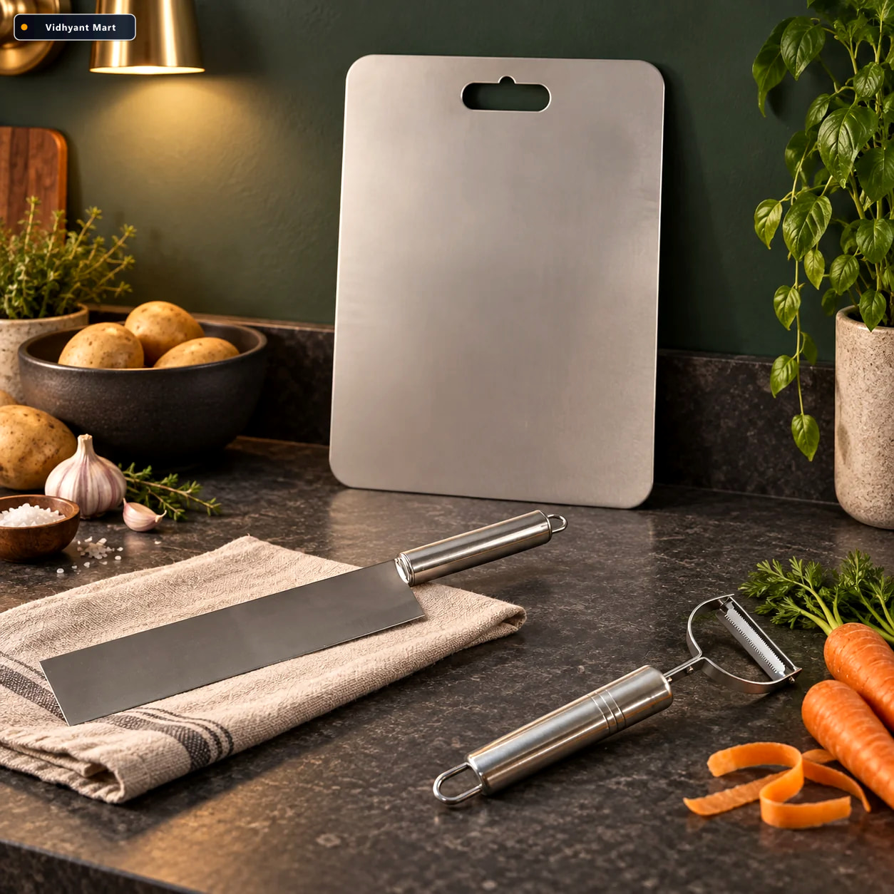 Vidhyant Mart Kitchen Prep Combo With Steel Chopping Board Knife 1
