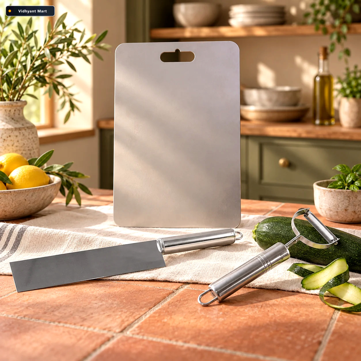 Vidhyant Mart Kitchen Prep Combo With Steel Chopping Board Knife 2