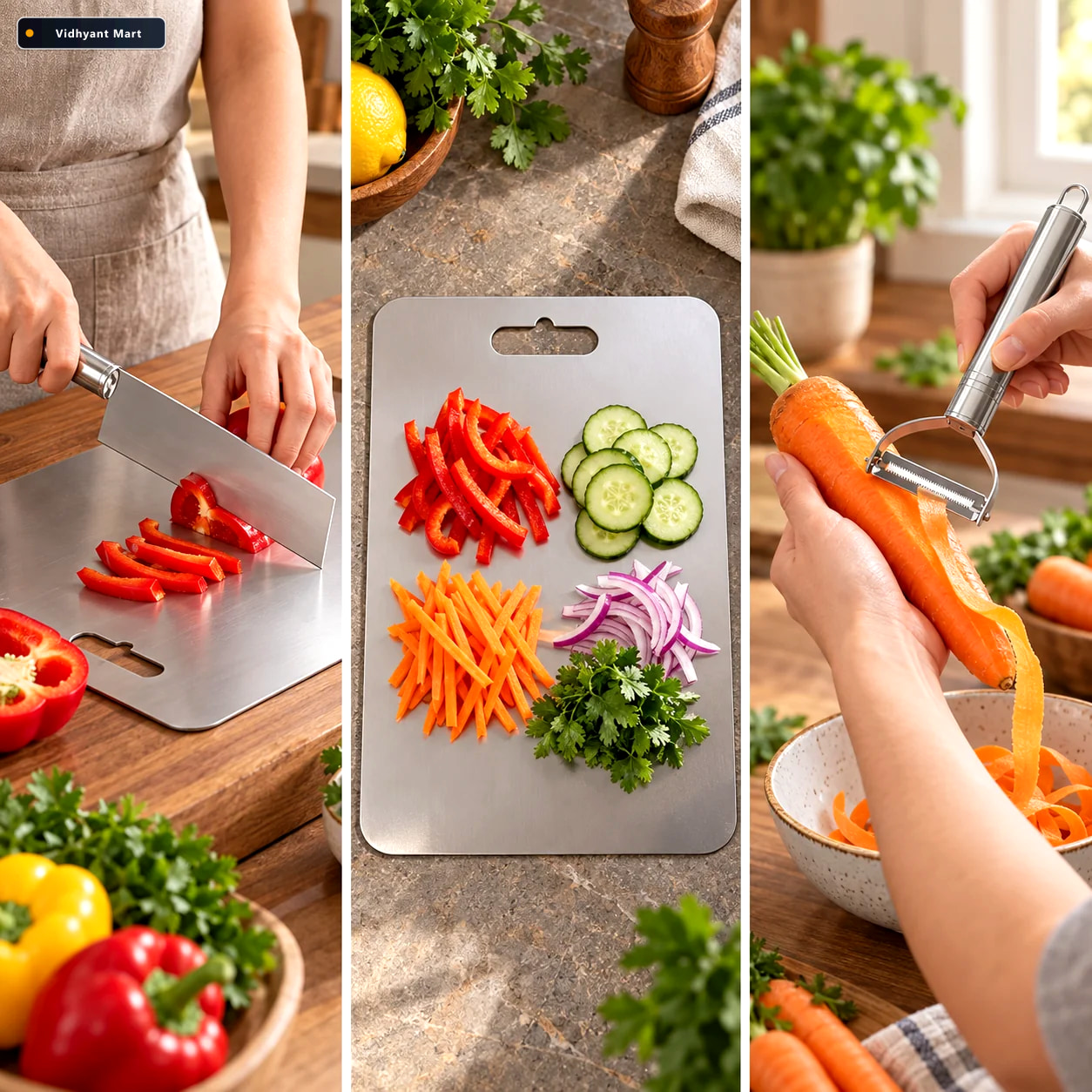 Vidhyant Mart Kitchen Prep Combo With Steel Chopping Board Knife 3