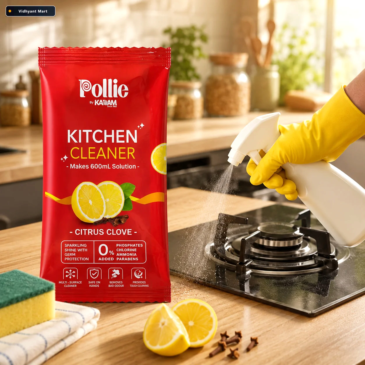Vidhyant Mart Kitchen Surface Cleaner Sachet Concentrated Citrus 1