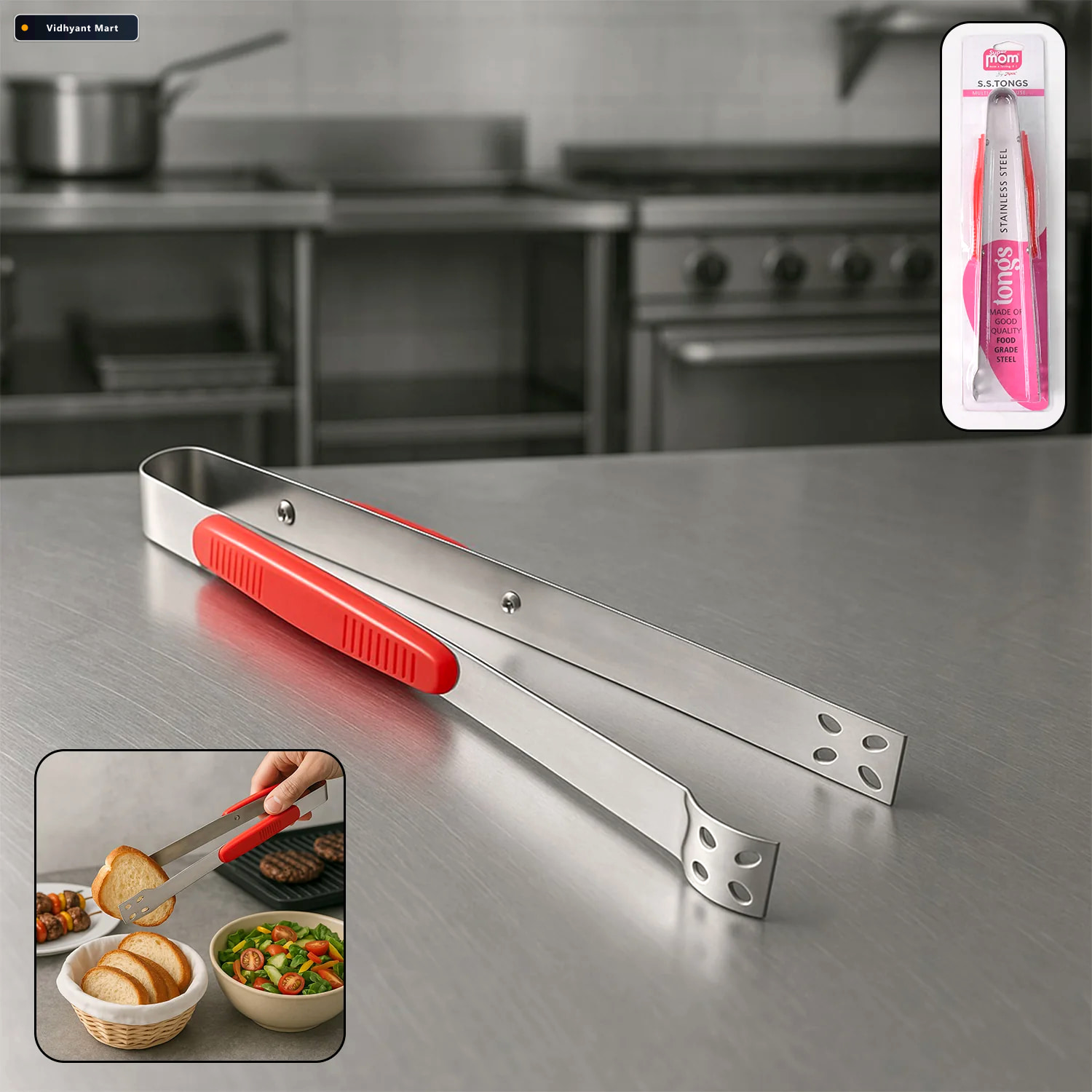 Vidhyant Mart Kitchen Tongs Premium Stainless Steel Ergonomic Gr 1