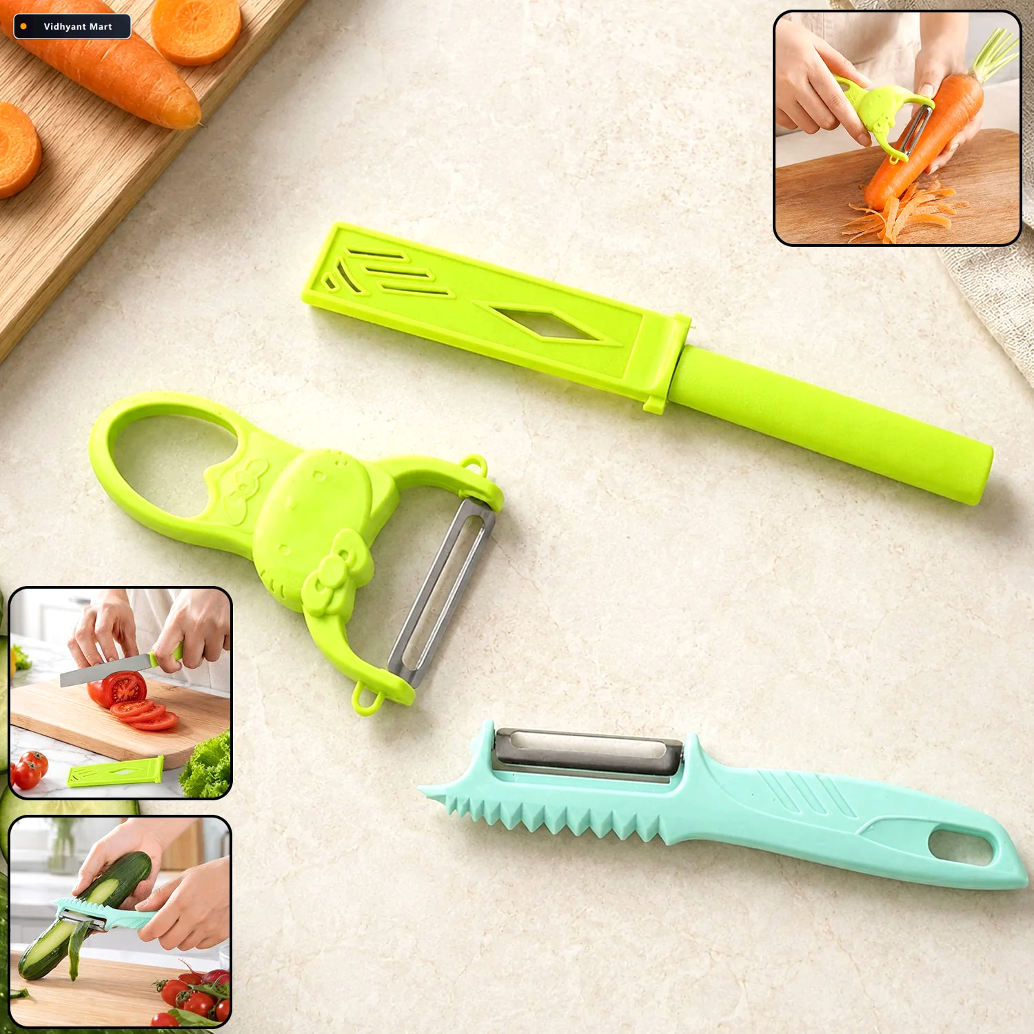 Vidhyant Mart Kitchen Vegetable Peelers 3 Piece Set With Non Sli 1