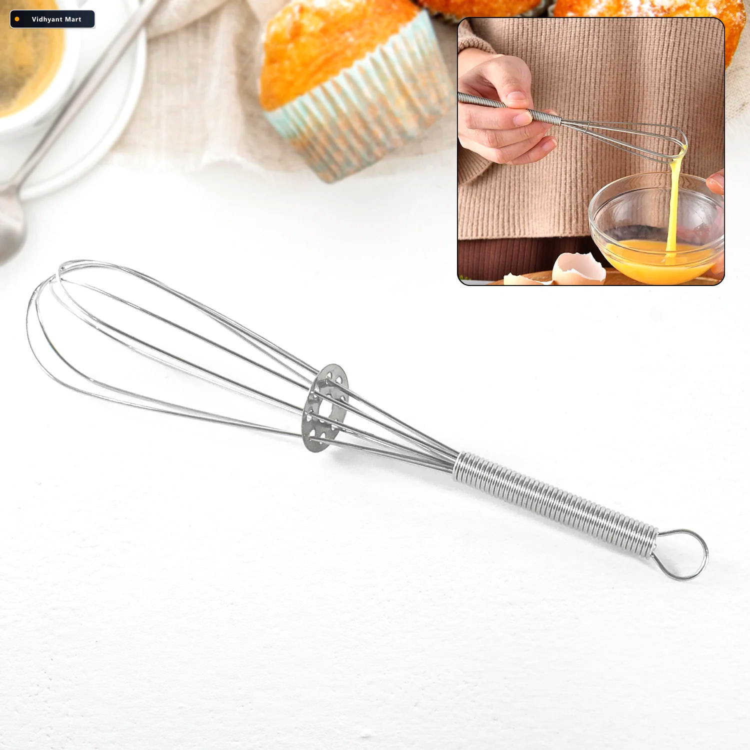 Vidhyant Mart Kitchen Whisk 16cm Stainless Steel Non Scratch Han 2