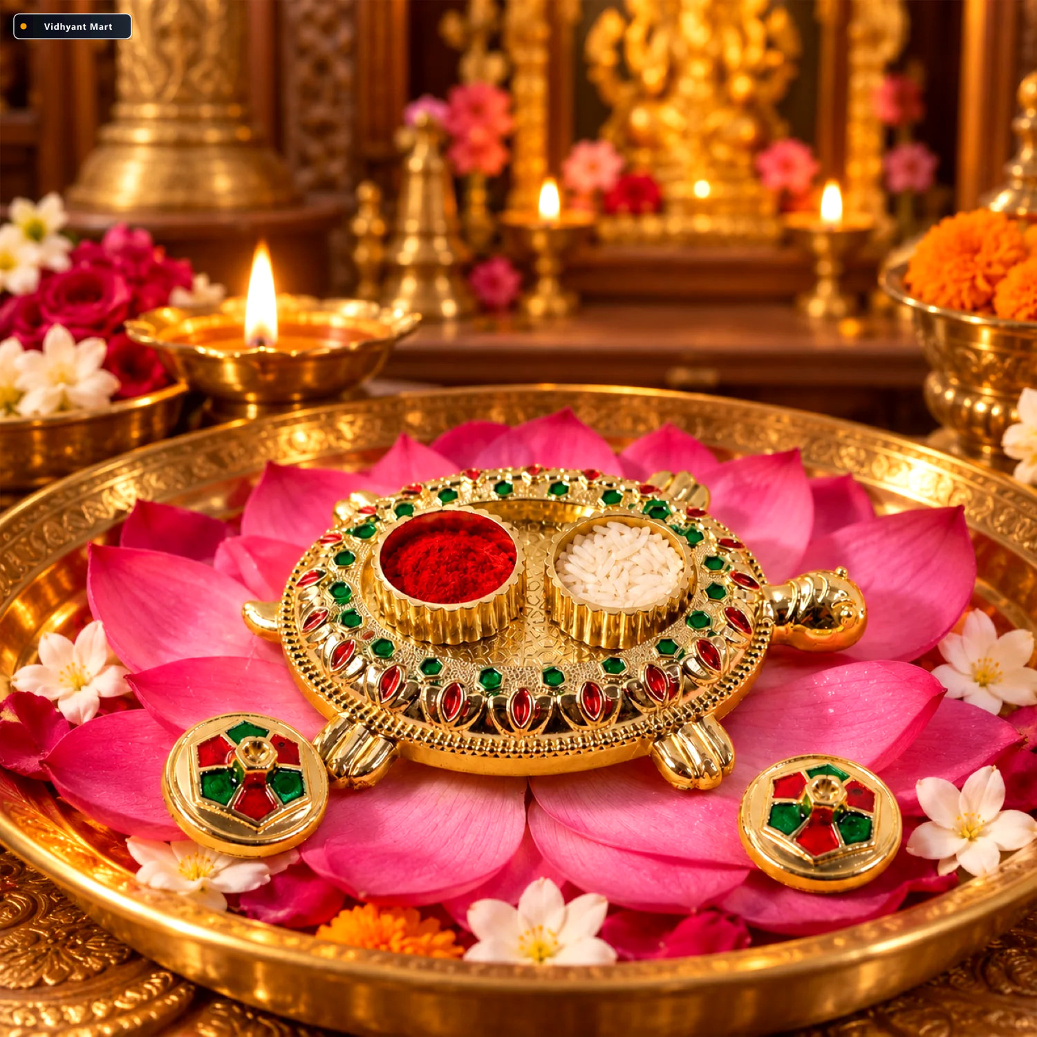 Vidhyant Mart Kumkum Holder Tortoise Shape For Puja Rituals With 1